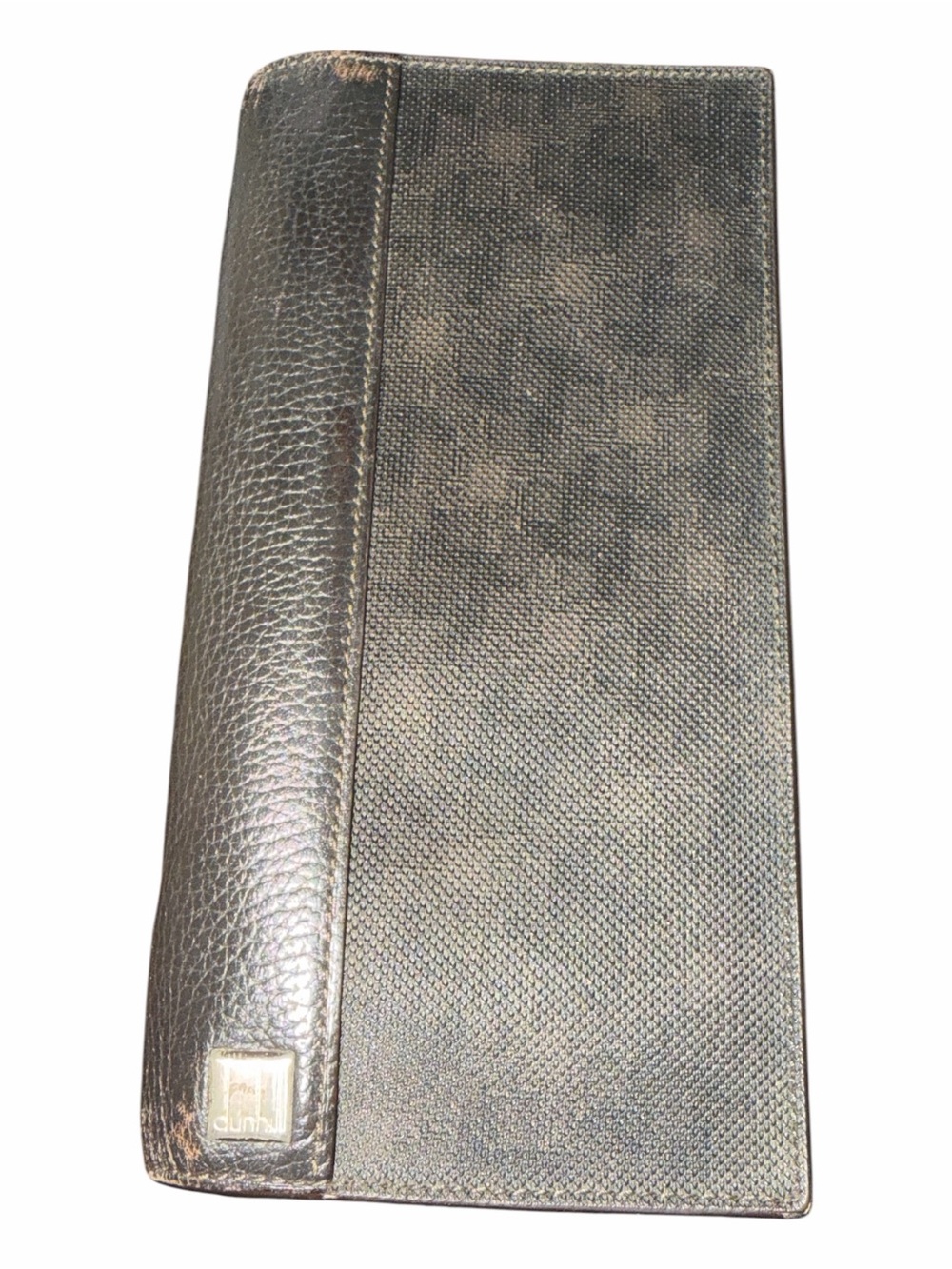 Vintage Alfred Dunhill Monogram Canvas & Pebbled Leather Long Bifold Wallet